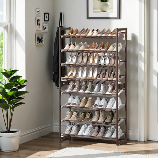 8-Tier Shoe Rack Organizer, Stackable & Adjustable Shelves (Flat，Angled), Metal Frame, Holds 32-40 Pairs, Convertible to 2x 4-Tier, Bronze