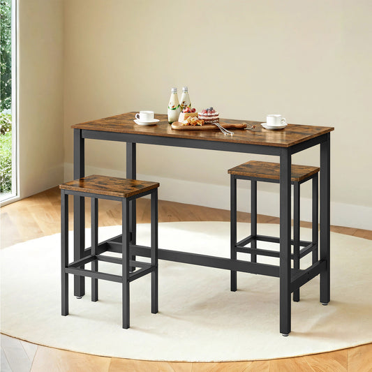 Industrial Bar Table, Kitchen Counter Height Dining Table for Living Room, Game Room or Party Space, Black Steel Frame, Brown and Black