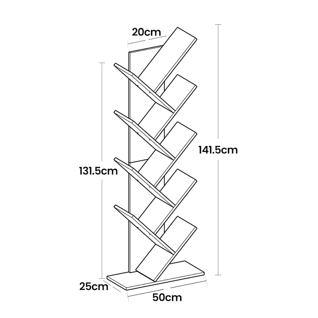 9-Tier Tree Bookshelf, Space-Saving Corner Bookcase for Living Room, Bedroom, Office, Holds 22lb/Shelf, Anti-Tip Design, Cloud White