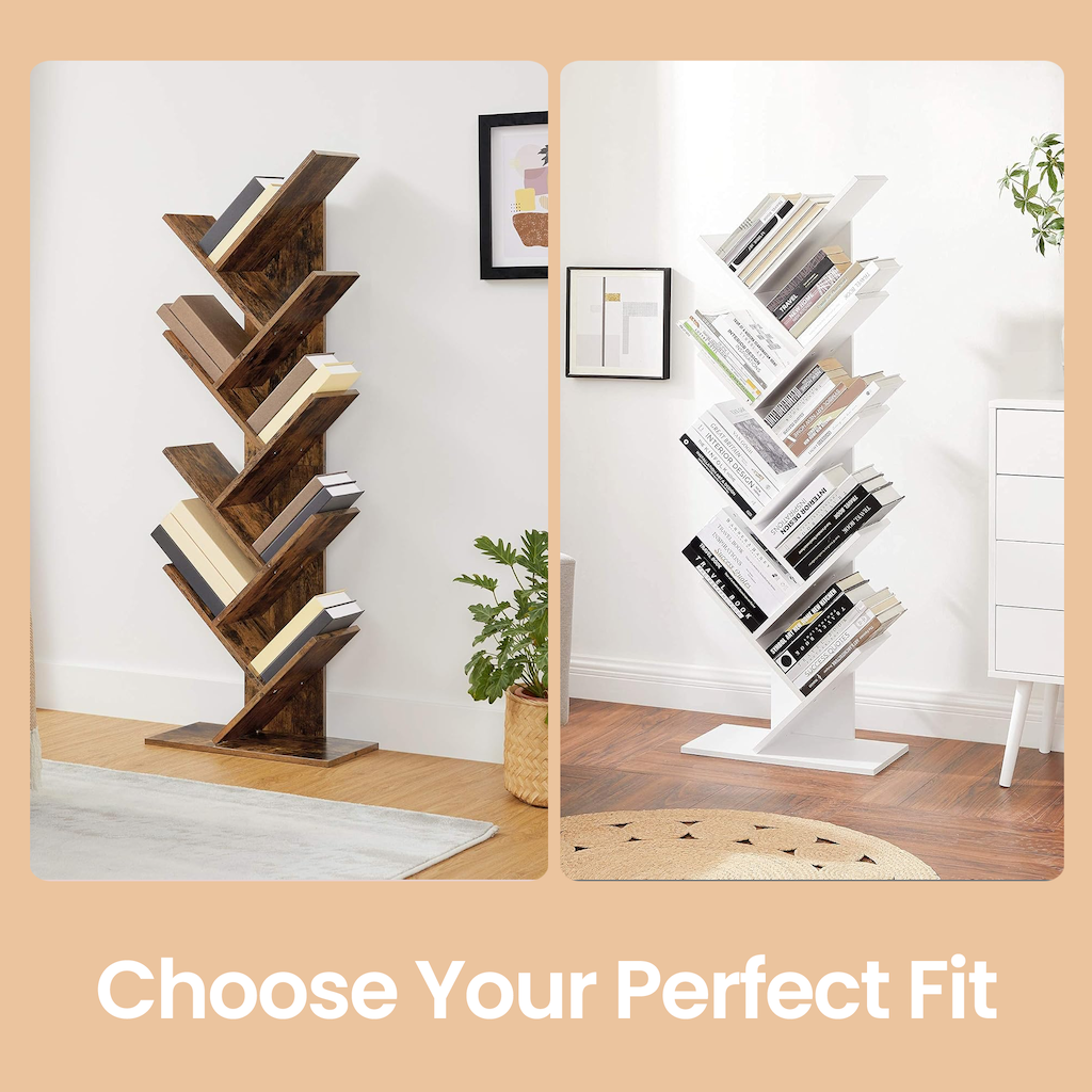 9-Tier Tree Bookshelf, Space-Saving Corner Bookcase for Living Room, Bedroom, Office, Holds 22lb/Shelf, Anti-Tip Design, Cloud White