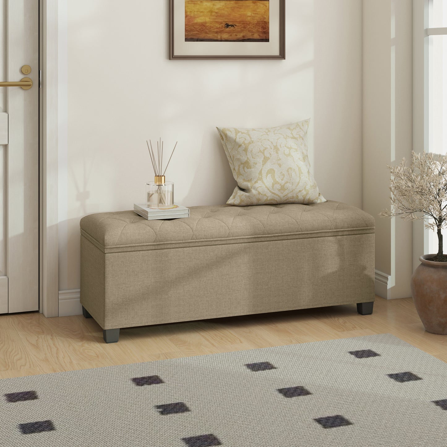 Premium Storage Ottoman Bench with Removable Cover, 43" Extra Wide, 660lb Capacity, 5-in-1 Multi-Functional, Camel Brown
