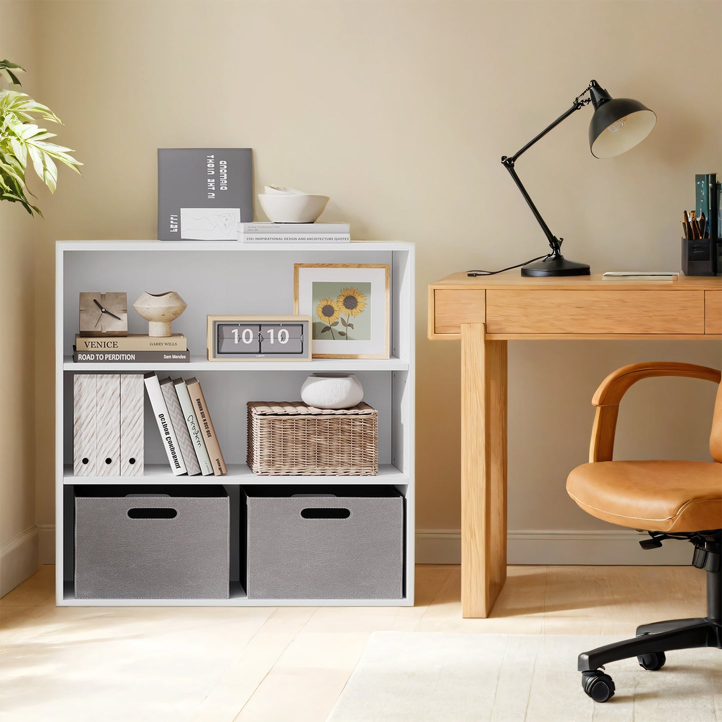 3-Tier Open Bookcase, Adjustable Shelves, 22lb/Shelf Capacity, Space-Saving Storage for Living Room, Office, Anti-Tip Design, Cloud White