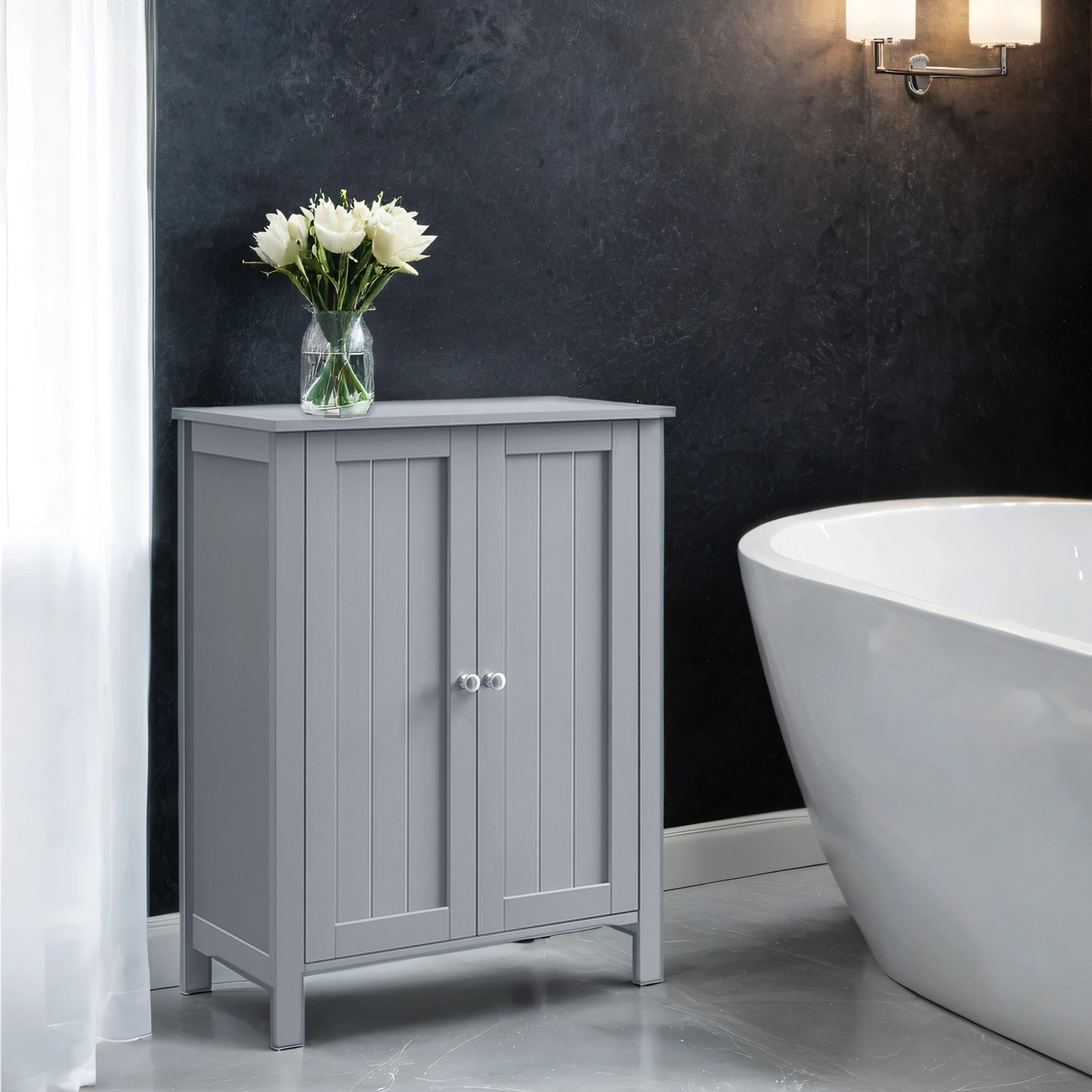 Freestanding Bathroom Storage Cabinet - 2 Adjustable Shelves, Space-Saving Design, Anti-Tip Kit, 23.6" Wide, Dove Gray