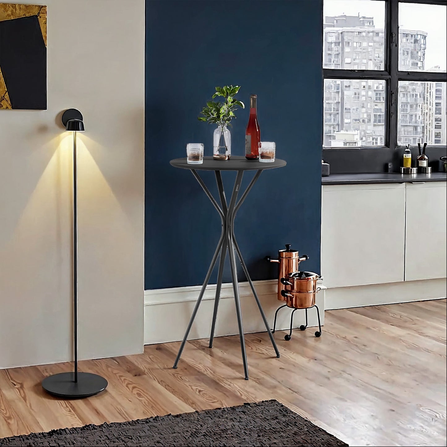 Modern Round Bar Table with X-Shaped Metal Base, 41.3" Height, Multi-Purpose for Home Bar, Kitchen & Events, Easy Assembly, Black