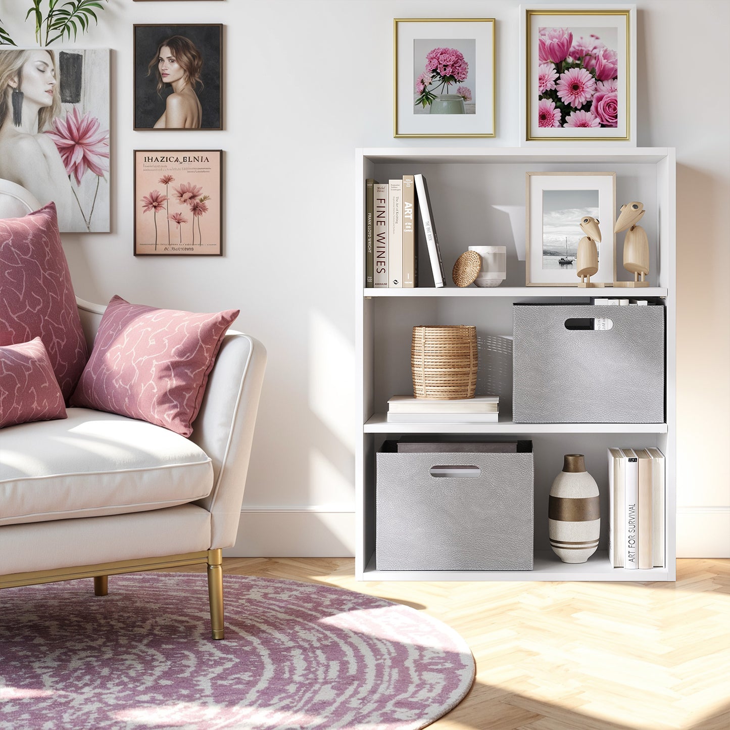3-Tier Adjustable Bookcase, Open Shelf Organizer, 32" Tall Storage Unit for Home, Office, 22lb Capacity per Shelf, Cloud White