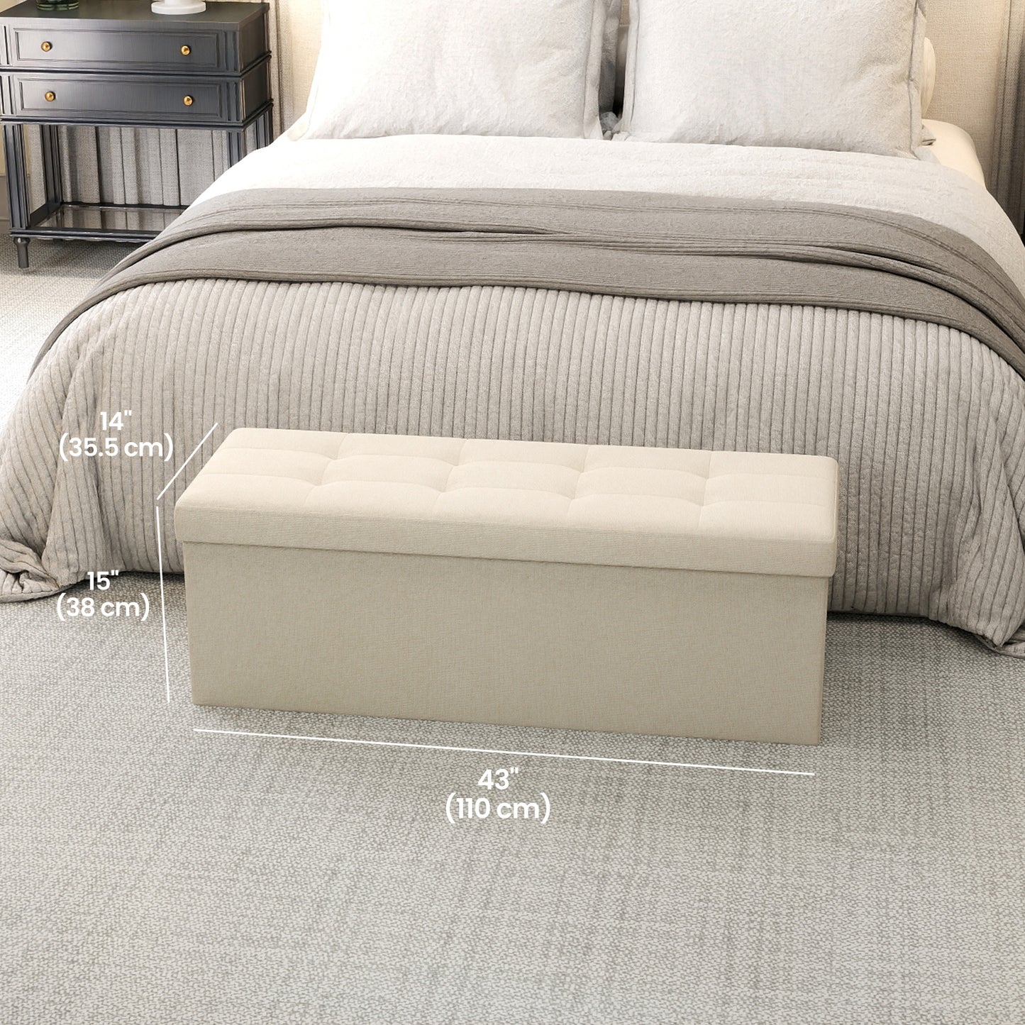 Collection - 43" Multi-Functional Folding Ottoman, 660lb Capacity Storage Bench with Removable Divider, Cream White