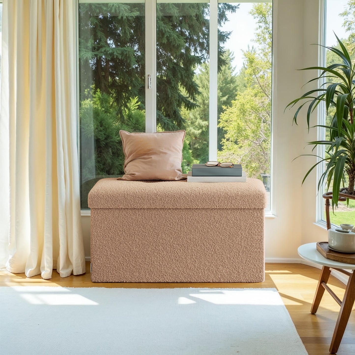 5-in-1 Storage Ottoman Bench - 660lb Capacity, 24-Gal Storage, Foldable, Multi-Functional Footrest or Seat, Camel Brown