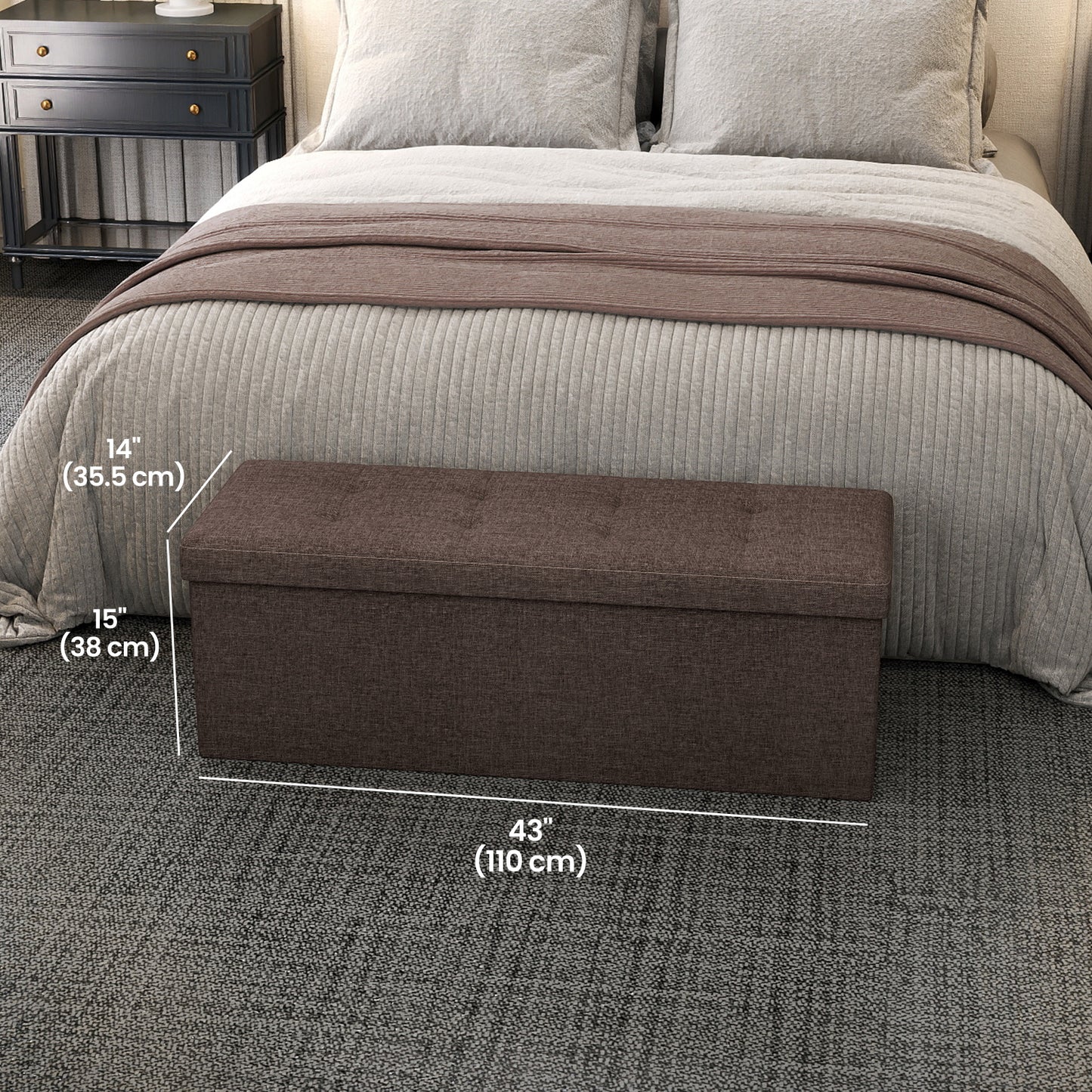 Collection - 43" Foldable Storage Ottoman Bench, 660lb Capacity, Multi-Functional Footrest & Organizer, Removable Divider, Brown