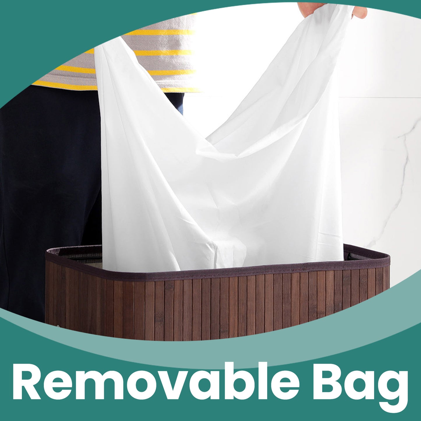 Foldable Bamboo Laundry Hamper with Removable Liner & Lid, 100L Storage Basket for Clothes, Bedding, Blankets, Handles for Easy Carry, Brown