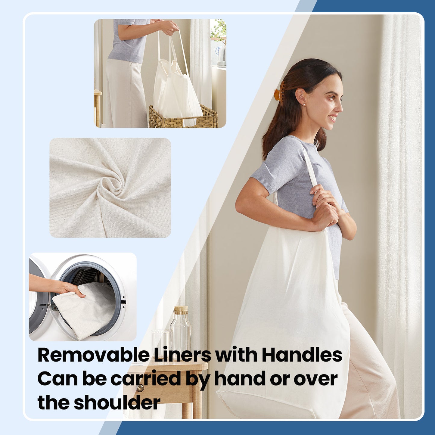 Double-Section Laundry Hamper with Lid & 6 Mesh Bags – 110L Capacity, Removable Washable Liners, Sturdy Steel Frame & Rattan for Bathroom，Home – Natural