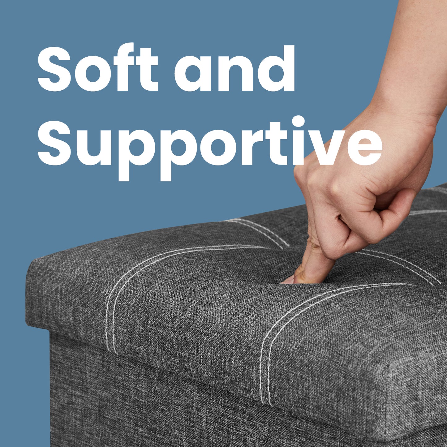 Collection Storage Ottoman Bench, 43" Extra Large 35 Gal Capacity, 660 lb Weight Capacity, Sturdy MDF Frame with Linen-Look Fabric, Multi-Functional for Living Room, Entryway, Bedroom, Dark Gray