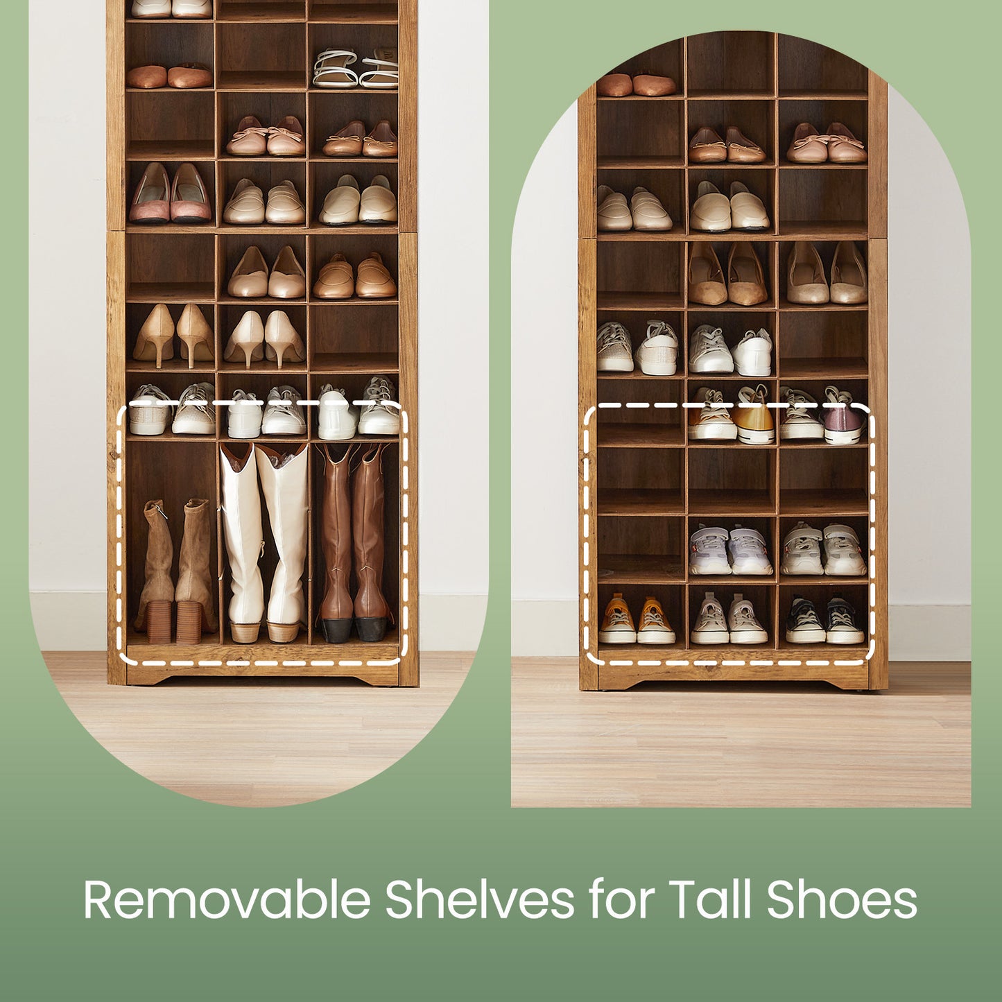 10-Tier Shoe Storage Cabinet Organizer, Tall Space-Saving Design for Entryway, Bedroom, Holds 30 Pairs, Adjustable Shelves, Rustic Walnut