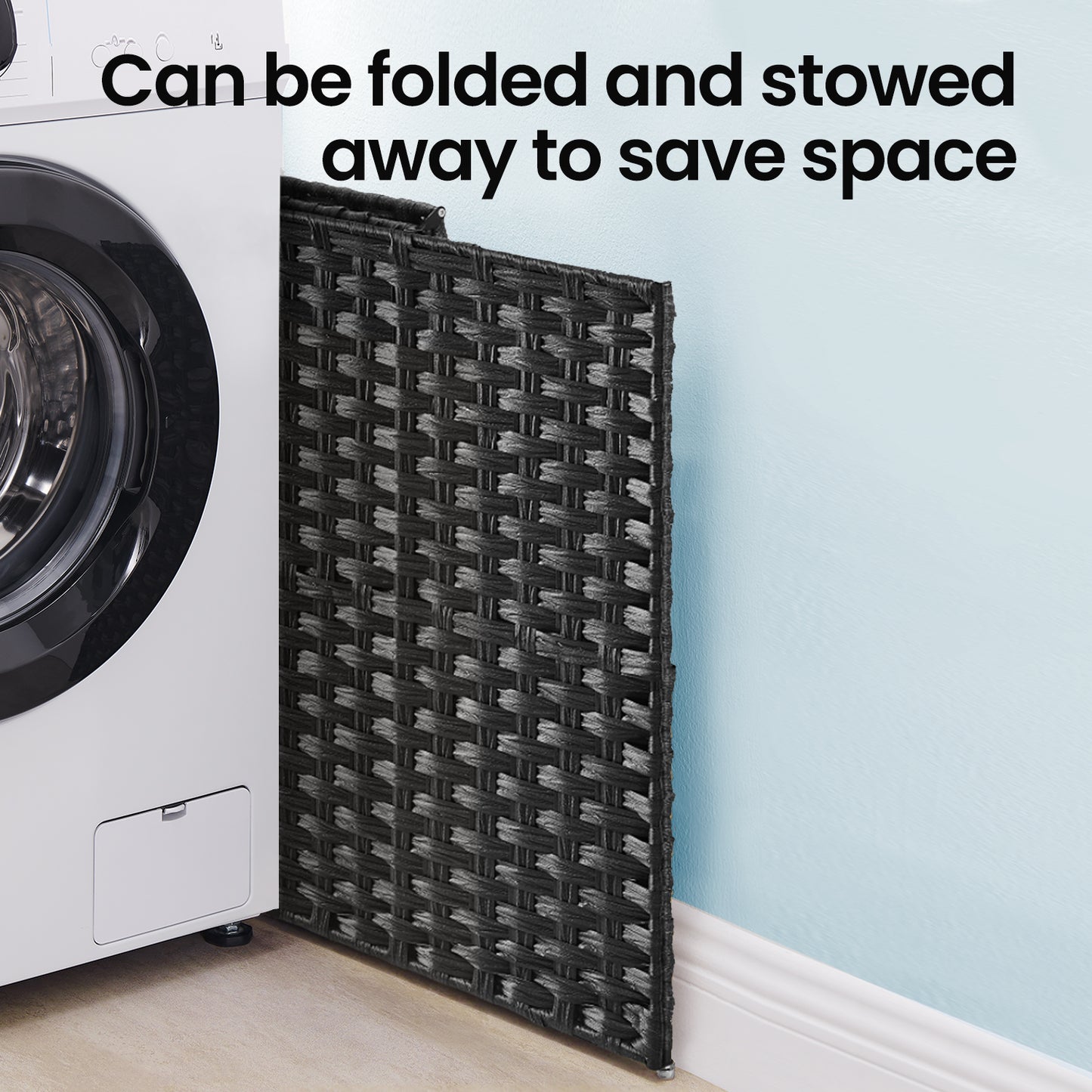 Foldable Laundry Hamper with Removable Liner & Lid – 23.8 Gallon (90L) Synthetic Rattan Basket, Handles, Space-Saving for Bedroom，Bathroom, Black