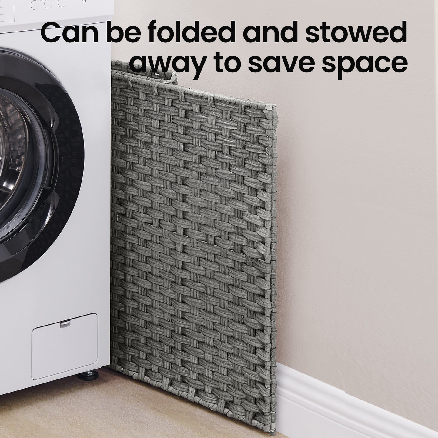 Foldable Laundry Hamper Basket with Removable Liner & Lid, 23.8 Gallon (90L) Waterproof Synthetic Rattan, Space-Saving for Bathroom，Bedroom, Handles for Easy Carry, Dove Gray