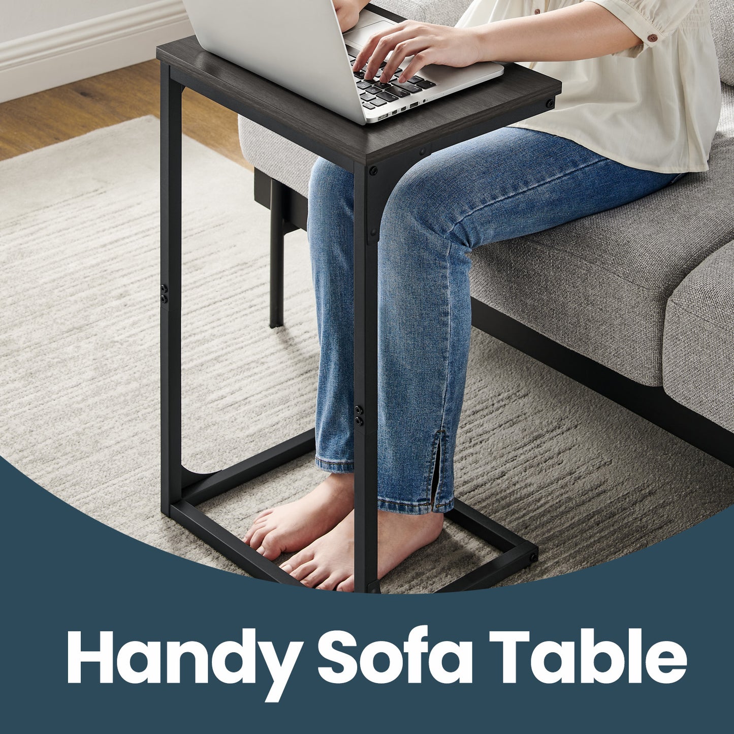 C-Shaped End Table - Sofa Side Table with Metal Frame, Space-Saving Design, 26.3" Height, Ebonized Oak and Black