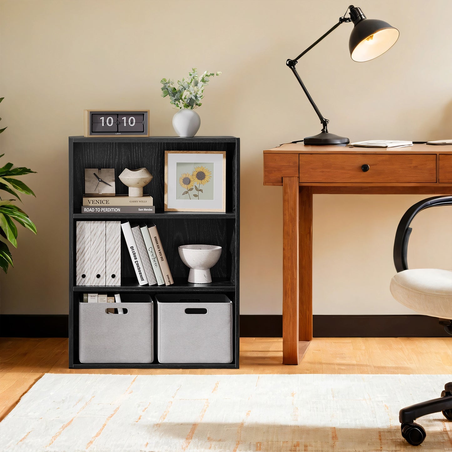 3-Tier Adjustable Bookcase, Open Shelf Organizer, 32" Tall Storage Unit for Home, Office, 22lb Capacity, Ebony Black