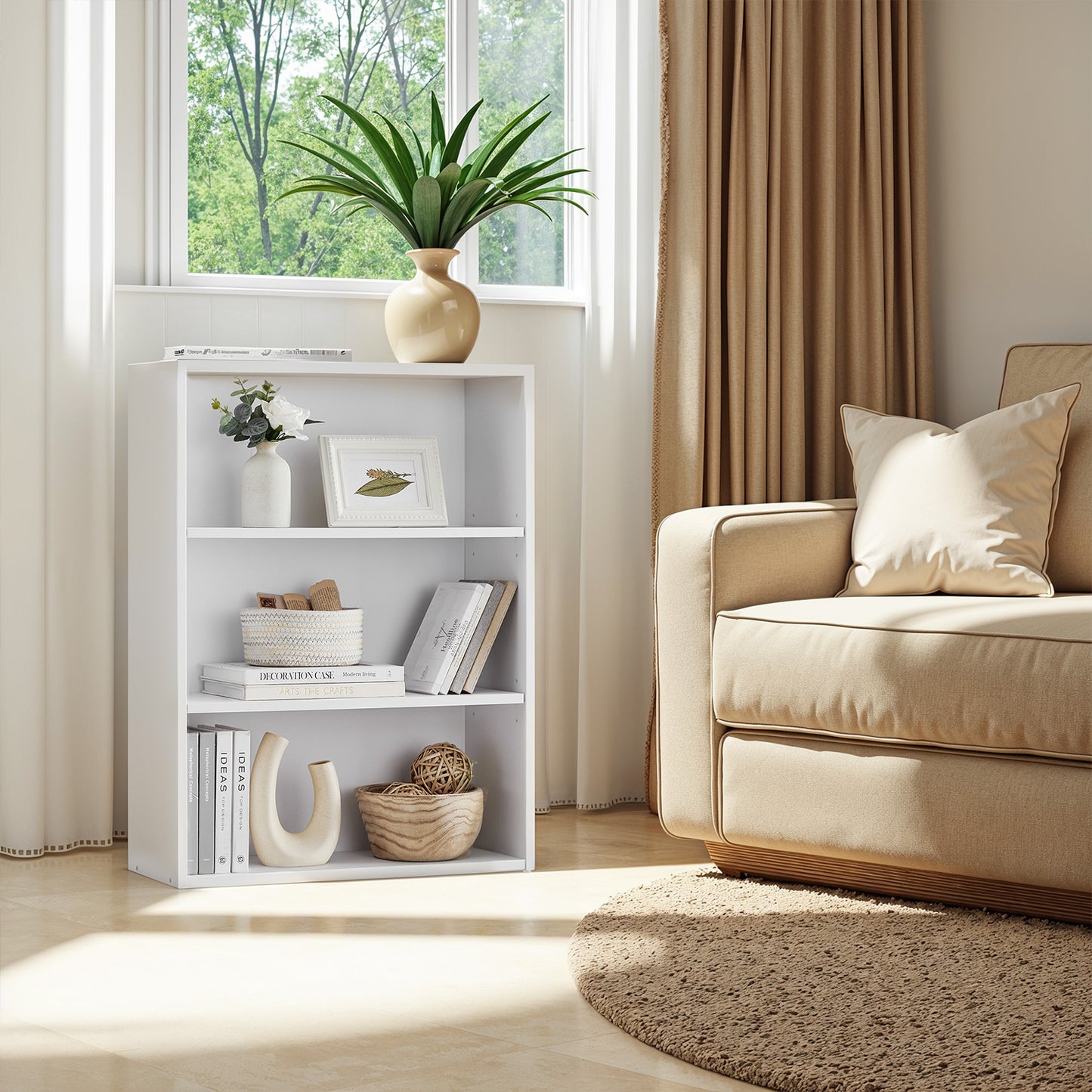 3-Tier Adjustable Bookcase, Open Shelf Organizer, 32" Tall Storage Unit for Home, Office, 22lb Capacity per Shelf, Cloud White