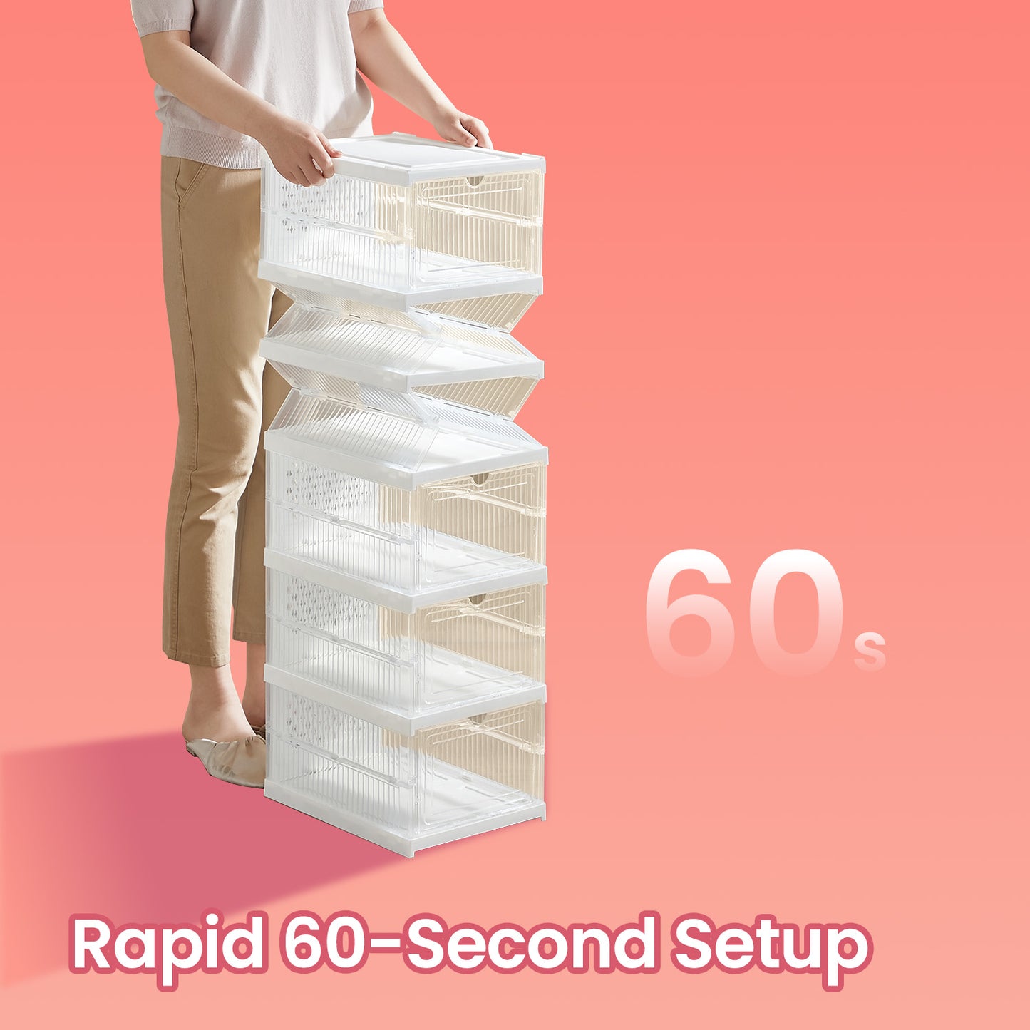 Foldable Shoe Storage Boxes - Pack of 12 Stackable Organizers with Clear Doors, Ventilated Design for US Size 13, Transparent and Cloud White