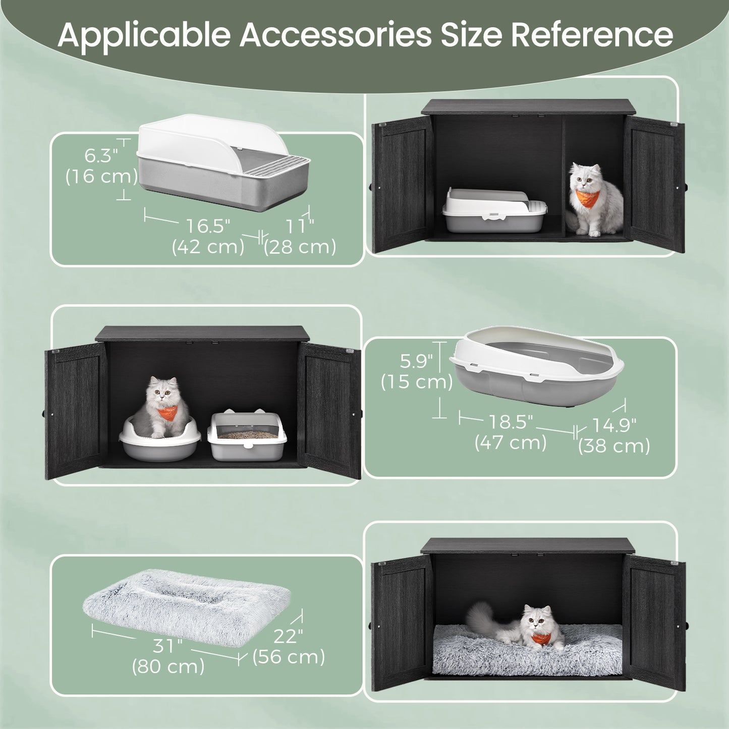 Cat Litter Box Furniture Enclosure, Hidden Washroom with Removable Divider & Barn Doors, Multi-Functional End Table for Indoor Cats, 31.5" x 20.9" x 19.7", Ink Black