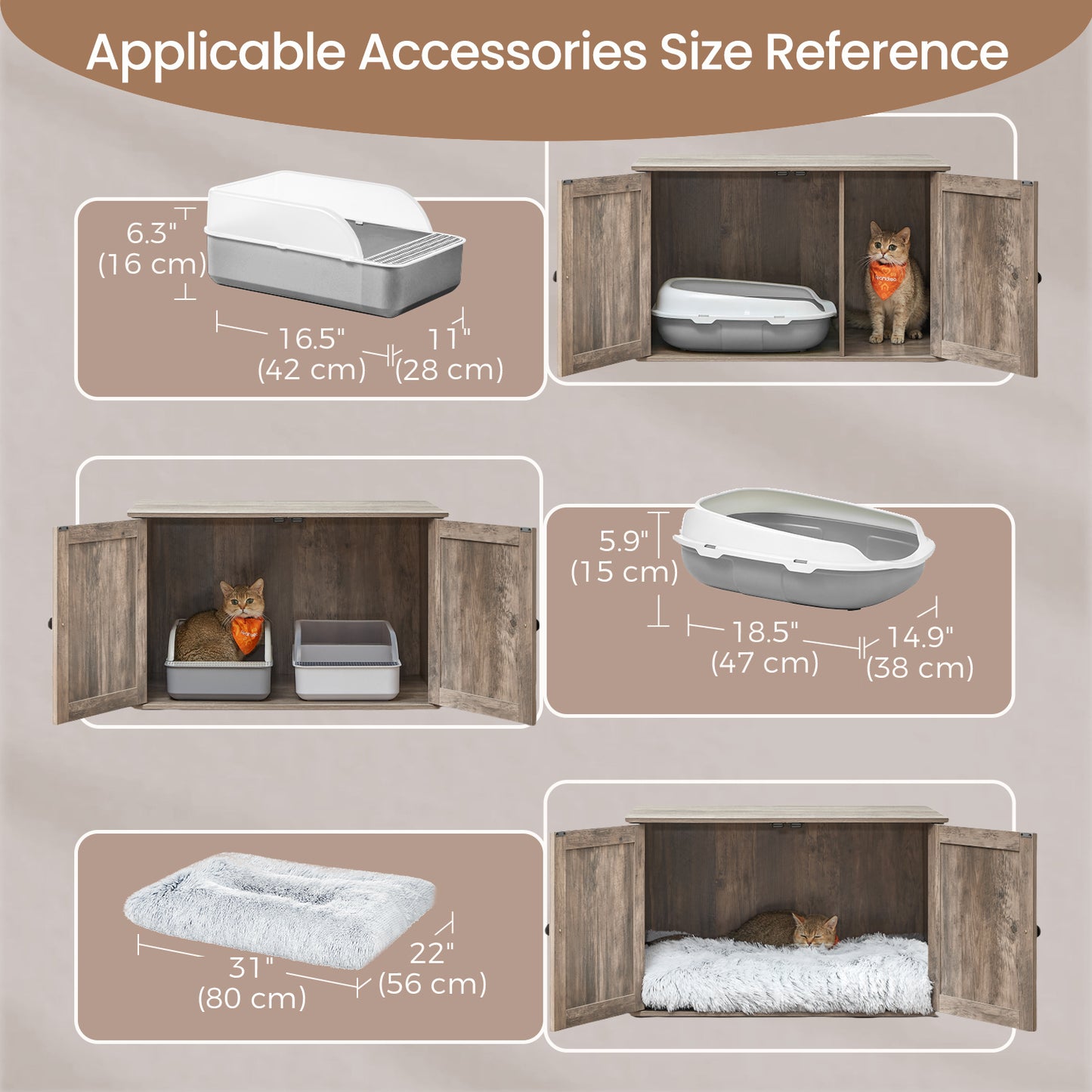 Cat Litter Box Furniture - Hidden Enclosure with Barn Doors & Removable Divider, Multi-Functional End Table for Indoor Cats, 31.5" x 20.9" x 19.7", Greige