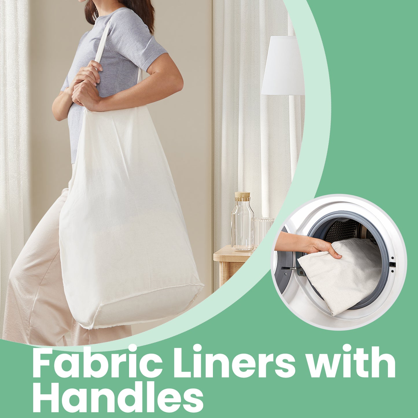 Double Compartment Laundry Hamper with Lid - 90L Capacity, 2 Removable Washable Liners, 6 Mesh Bags, Steel Frame & Wicker,  Design for Bathroom Storage, Gray