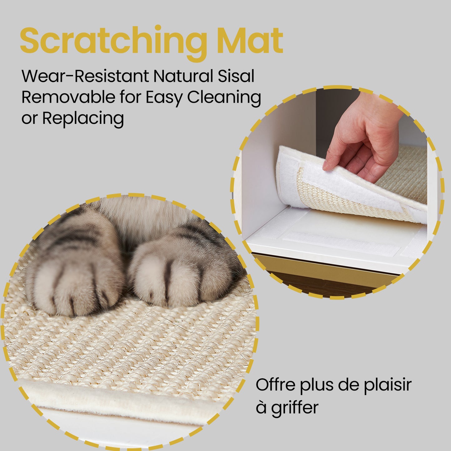 Modern Cat Litter Box Enclosure - Hidden Litter Box Furniture with Scratching Mat, Side Table, White and Gold