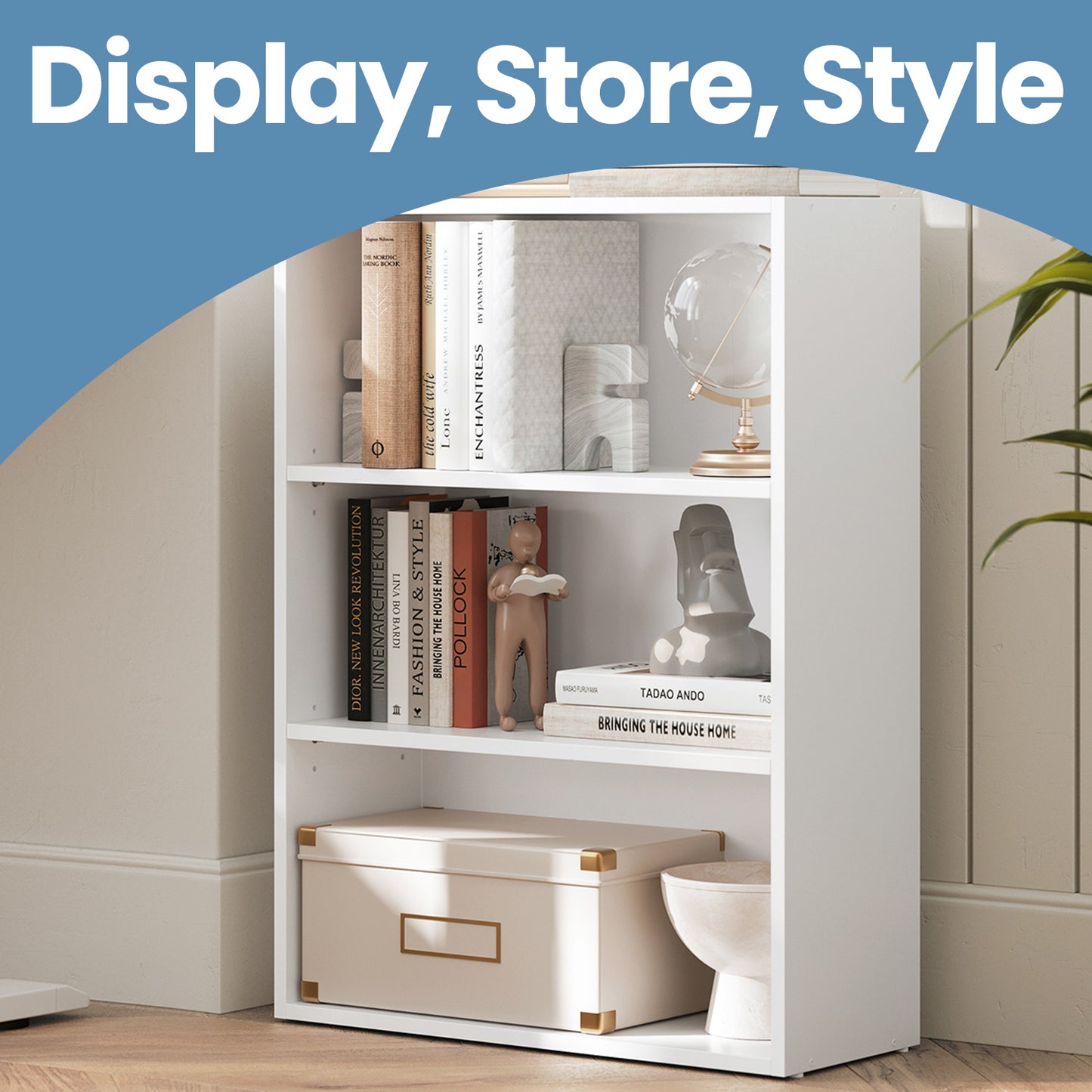 3-Tier Adjustable Bookcase, Open Shelf Organizer, 32" Tall Storage Unit for Home, Office, 22lb Capacity per Shelf, Cloud White