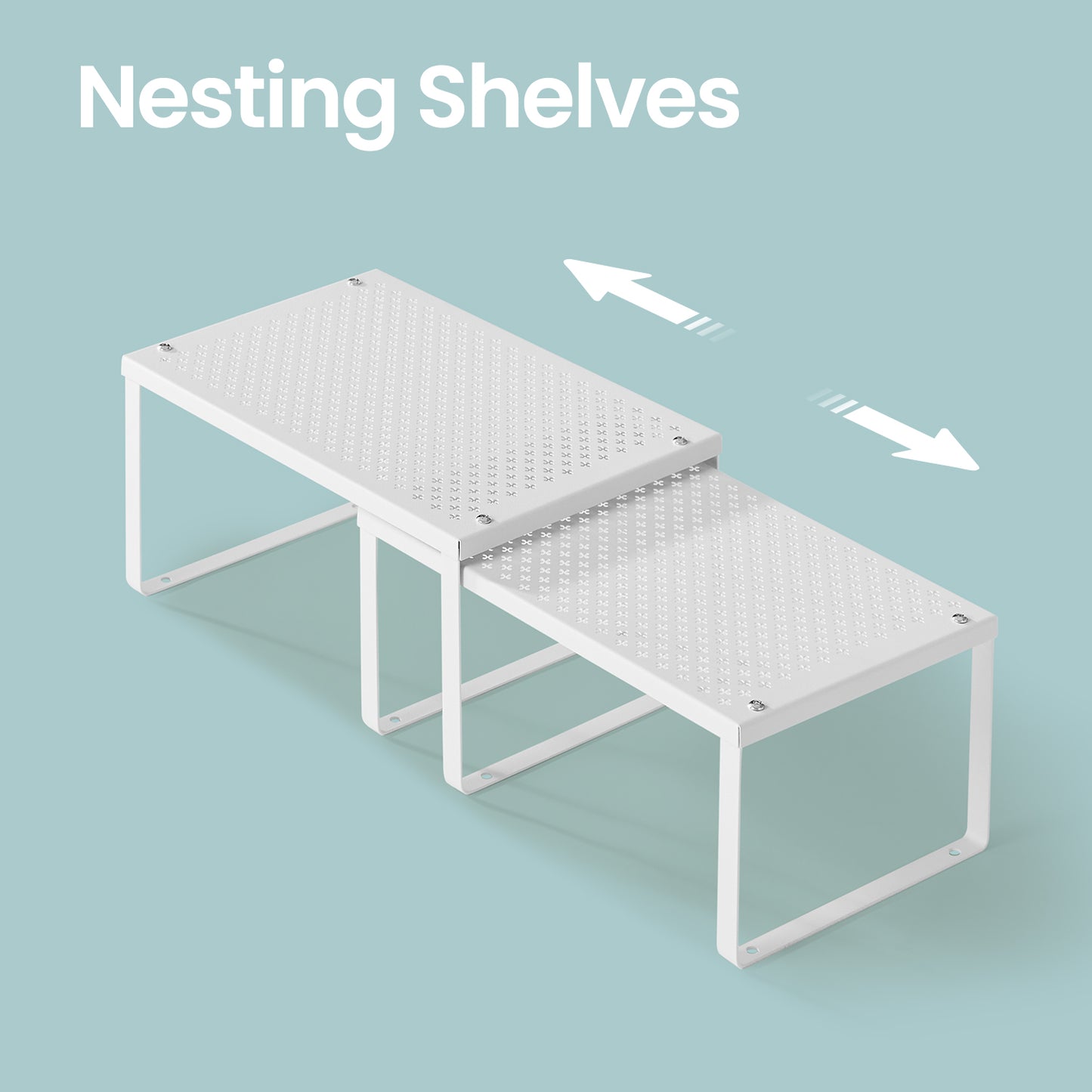 Metal Cabinet Shelf Organizers, Set of 2 Stackable & Expandable Shelf Risers, Heavy-Duty Countertop Storage for Kitchen, Cupboard, White