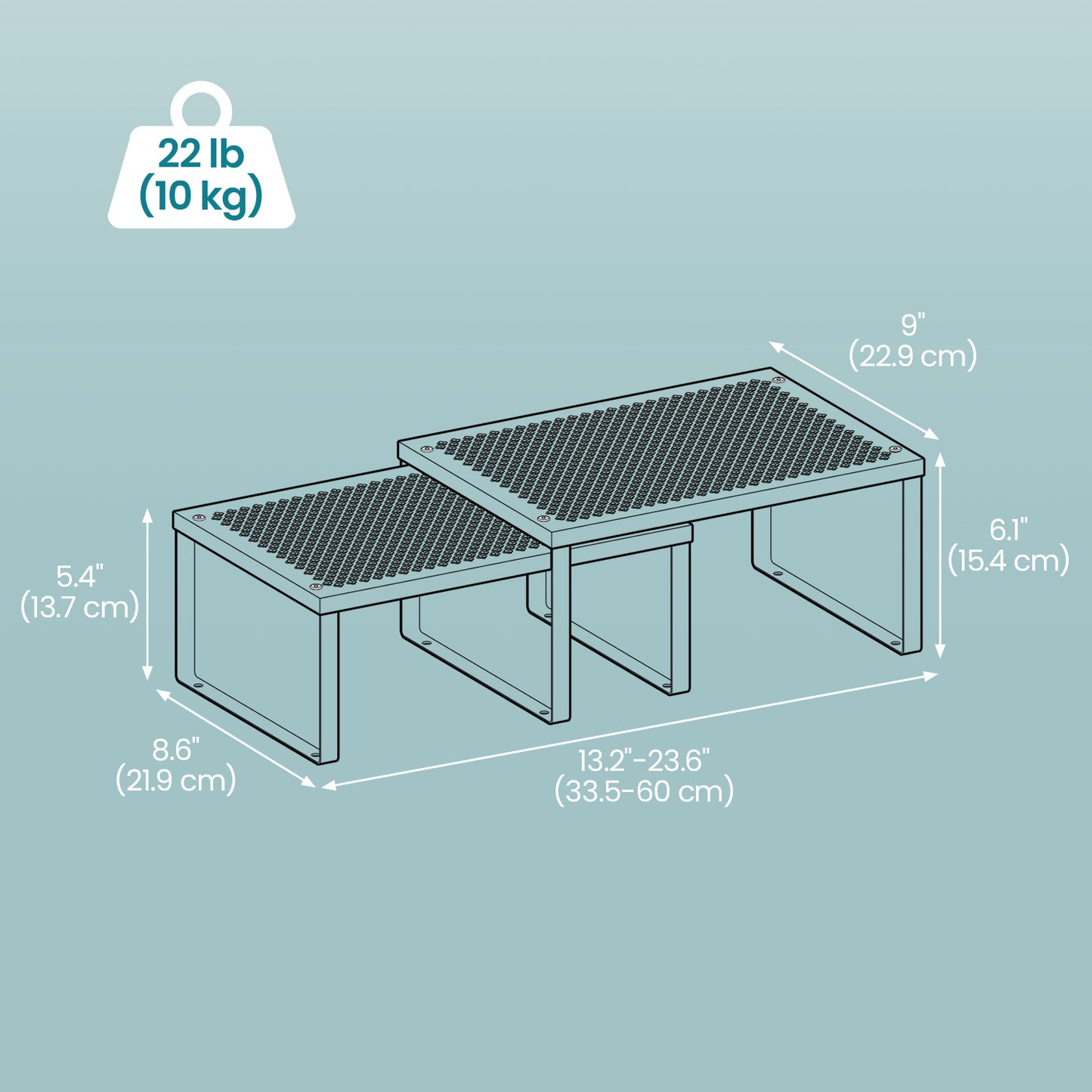 Metal Cabinet Shelf Organizers, Set of 2 Stackable & Expandable Shelf Risers, Heavy-Duty Countertop Storage for Kitchen, Cupboard, White