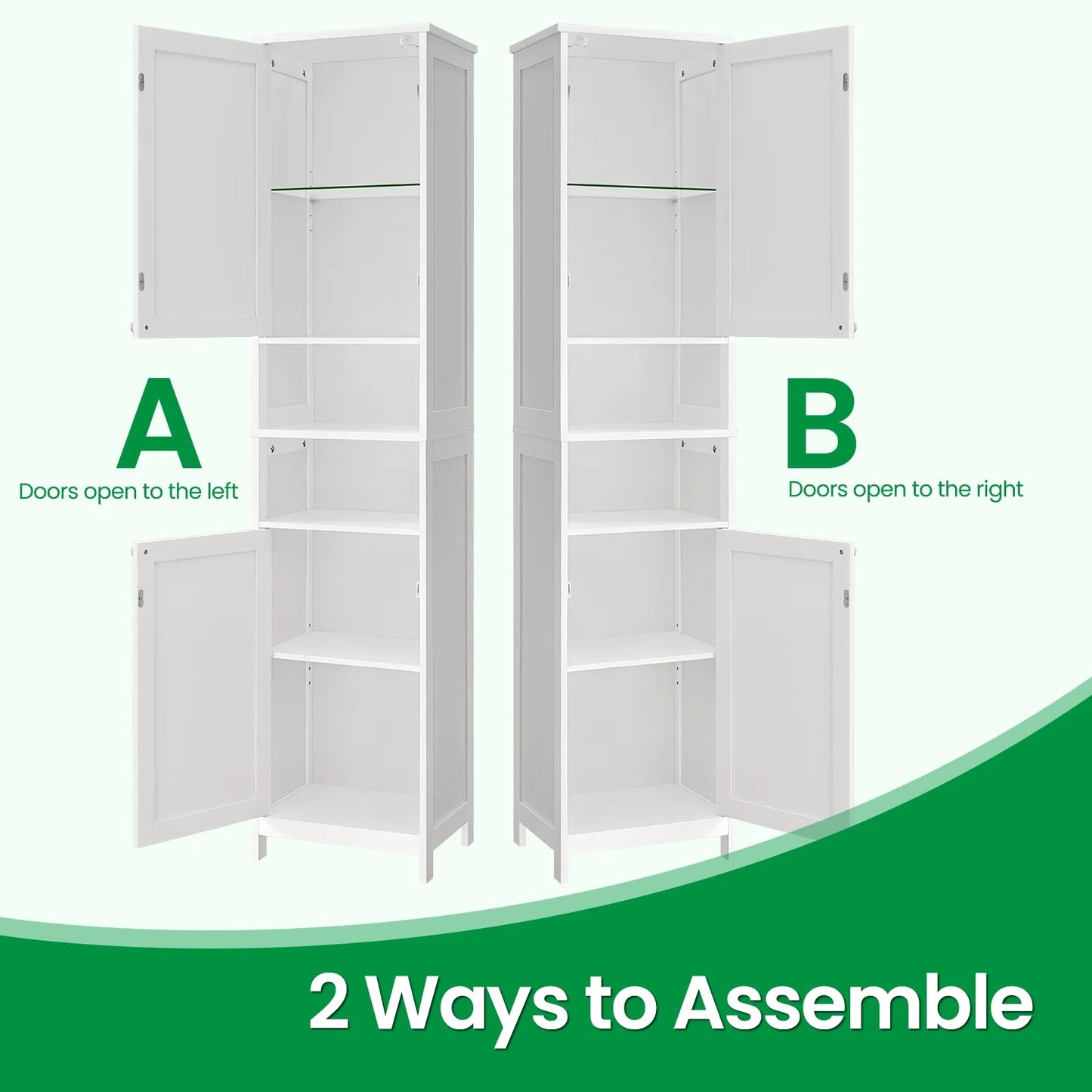 Freestanding Bathroom Storage Cabinet with Door-Activated Lights, Adjustable Shelves, Space-Saving Design, Left/Right Door Options, Cloud White