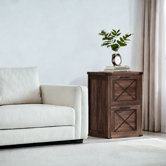 2-Drawer File Cabinet with Hanging Rails, Modern Farmhouse Style Printer Stand for Home Office, Fits A4 & Letter Size, Maroon Brown