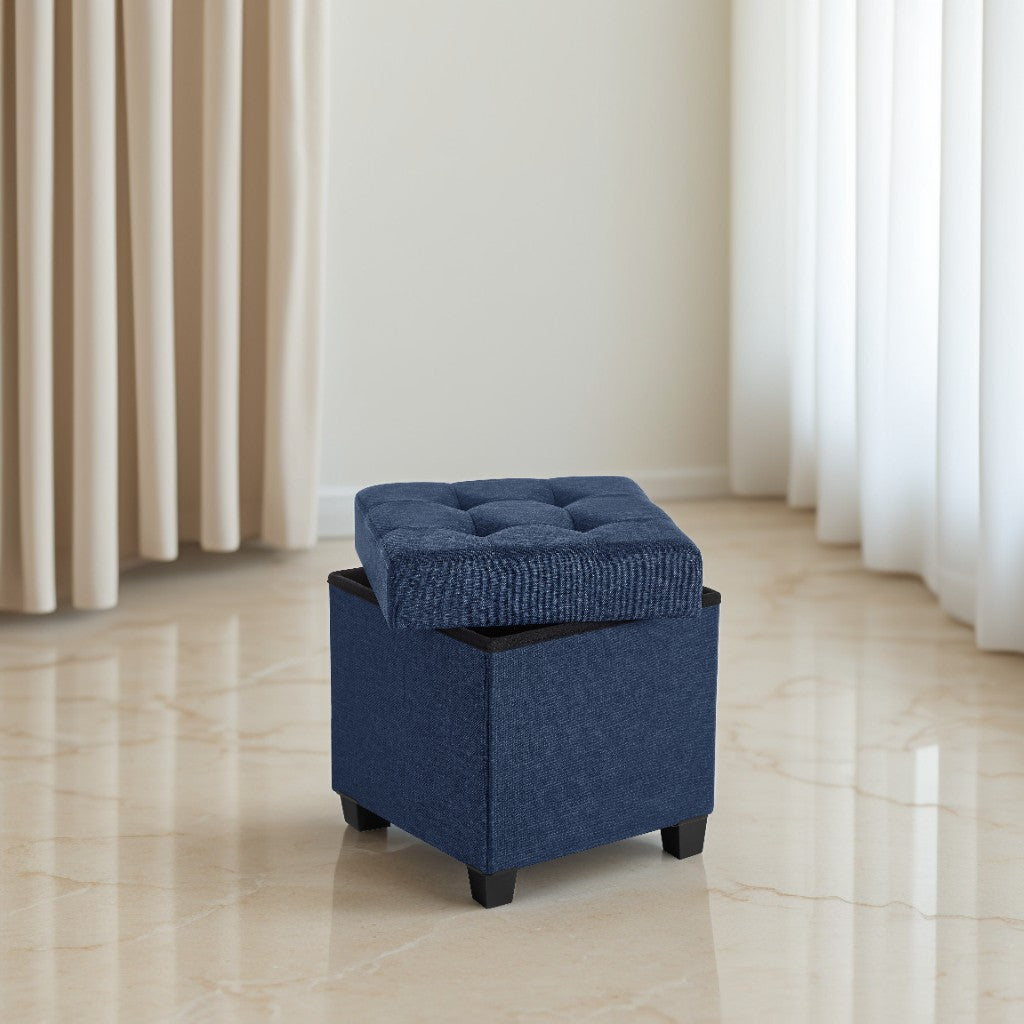 15-Inch Cube Storage Ottoman with Legs, Foot Stool Bench with 10-Gallon Hidden Storage, Supports up to 660 lb, Midnight Blue