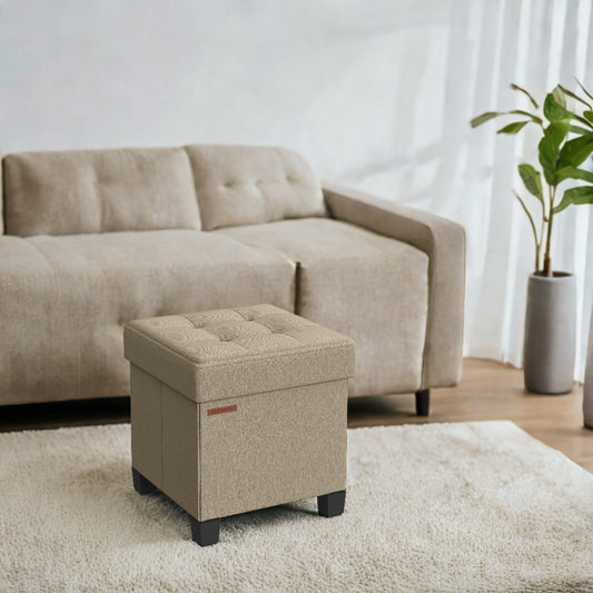 15-Inch Cube Storage Ottoman with Legs, Foot Stool Bench with 10-Gallon Hidden Storage, Supports up to 660 lb, Camel Brown