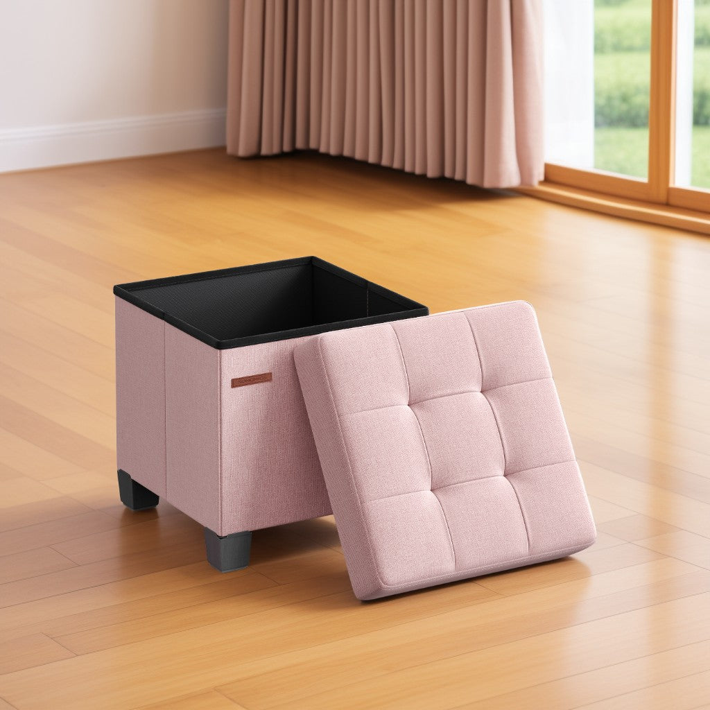 15-Inch Cube Storage Ottoman with Legs, Foot Stool Bench with 10-Gallon Hidden Storage, Supports up to 660 lb, Jelly Pink
