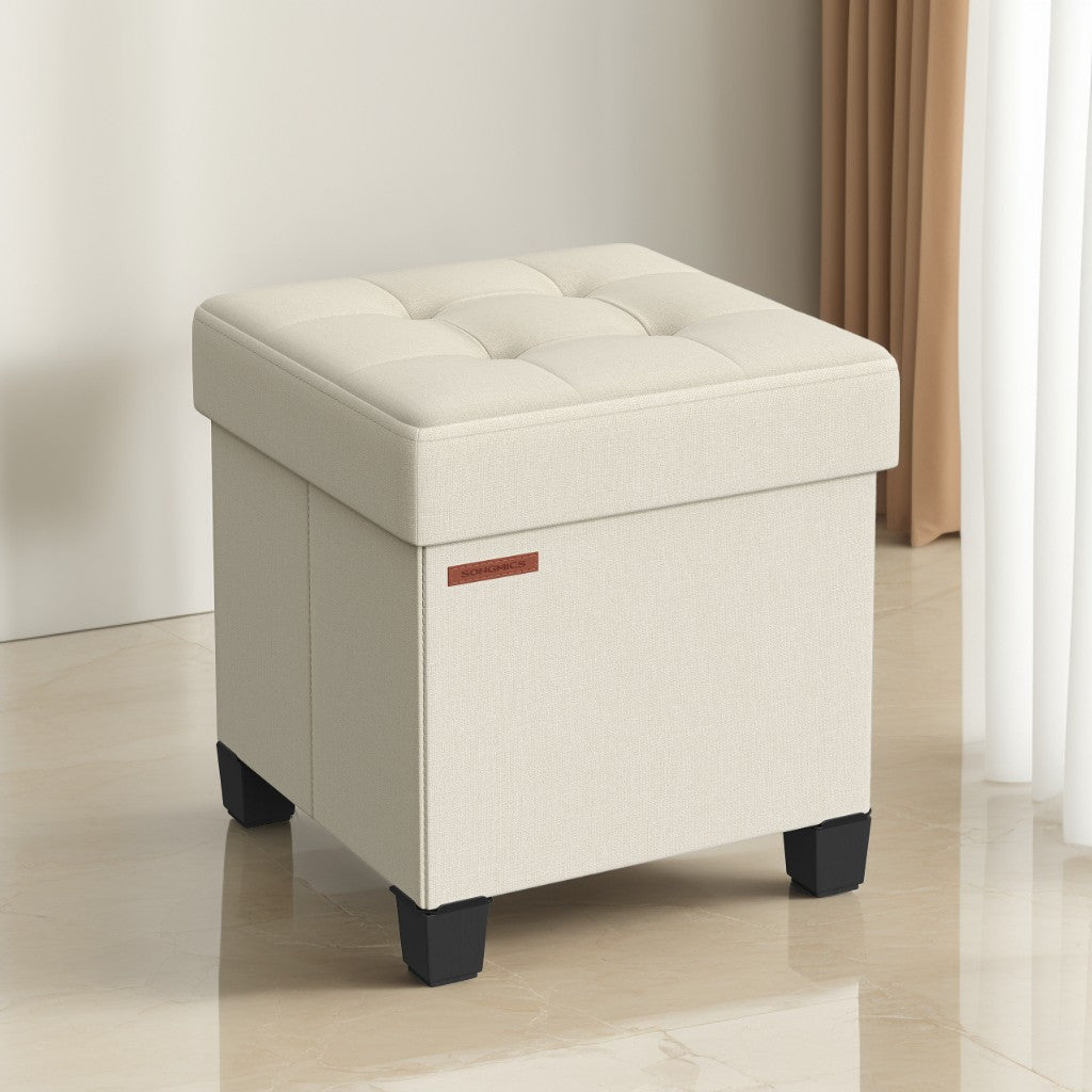 15-Inch Cube Storage Ottoman with Legs, Foot Stool Bench with 10-Gallon Hidden Storage, Supports up to 660 lb, Cream White