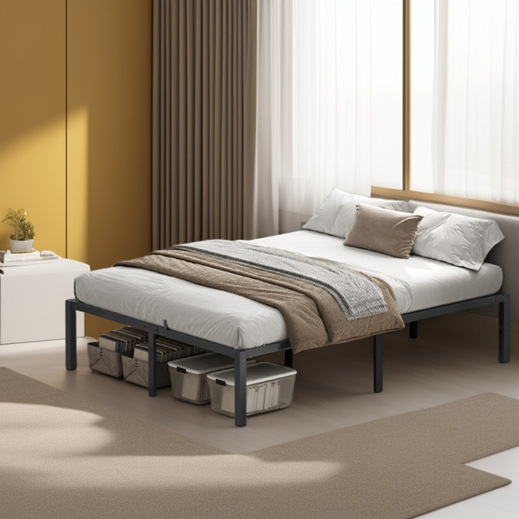 Full Size Metal Bed Frame, Heavy-Duty Platform Bed with Steel Slats, 1500 lb Capacity, Noise-Free, Superfast Assembly, Ink Black and Forest Green