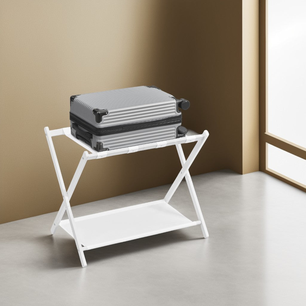 Foldable Luggage Rack with Storage Shelf, Suitcase Stand for Guest Room or Hotel, Steel Frame, Floor-Friendly, Cloud White