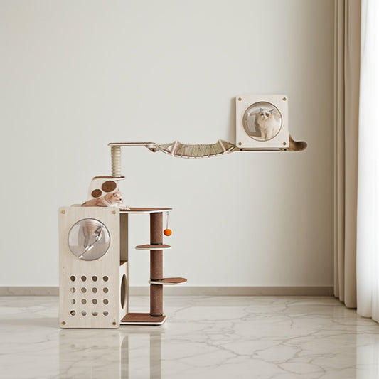 Wall-Mounted Cat Cave House with Hammock, Observation Window, Replaceable Cushion, Expandable Cat Wall Furniture, Quick Assembly