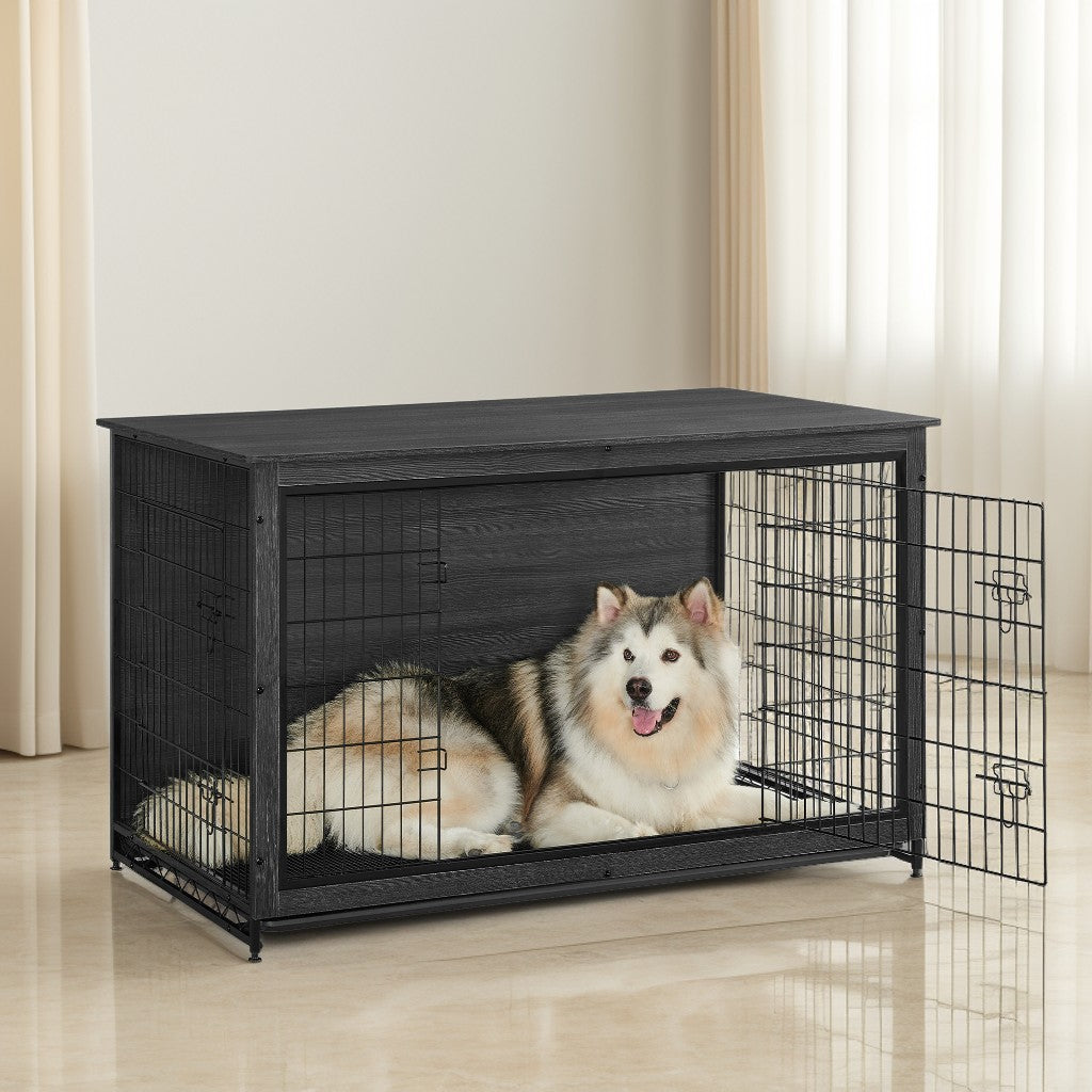Extra-Large Furniture Style Dog Crate with Double Doors, Heavy-Duty Metal Frame, Indoor Display Table Design, Removable Tray, for Giant Dogs up to 105 lb, Ink Black