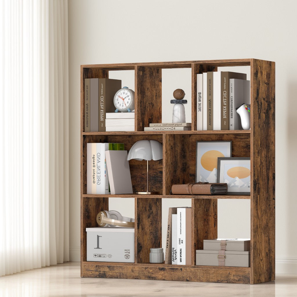 3-Tier Medium Bookshelf with Open Storage Shelves, Functional Bookcase for Living Room Home Office Dining Room, Space-Saving, Rustic Brown