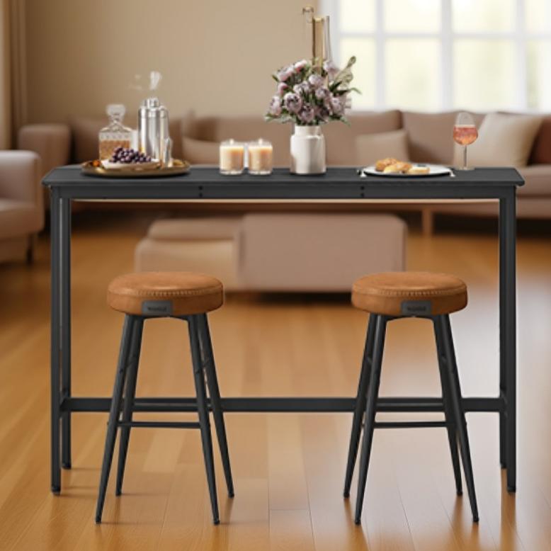 LEDREM Narrow Bar Table, 15.7 x 55.1 x 35.4 Inches Kitchen Dining Table with Sturdy Metal Frame, Industrial Style, Small Space Counter, Ebony and Ink Black
