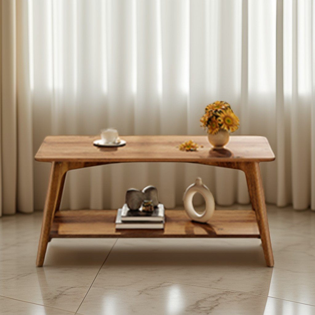 2-Tier Coffee Table with Storage Shelf, Modern Center Table with Tapered Legs, for Living Room, Easy Assembly, 39.4"W x 21.7"D x 17.7"H
