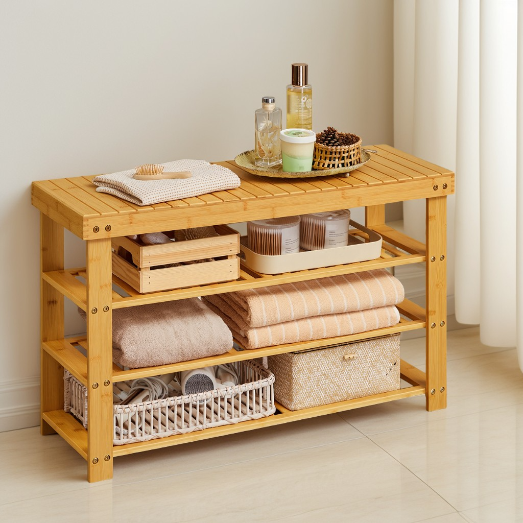 3-Tier Bamboo Shoe Rack Bench with Storage, Entryway Organizer for 12 Pairs of Shoes, Multi-Use Seat for Living Room & Bedroom, Light Bamboo