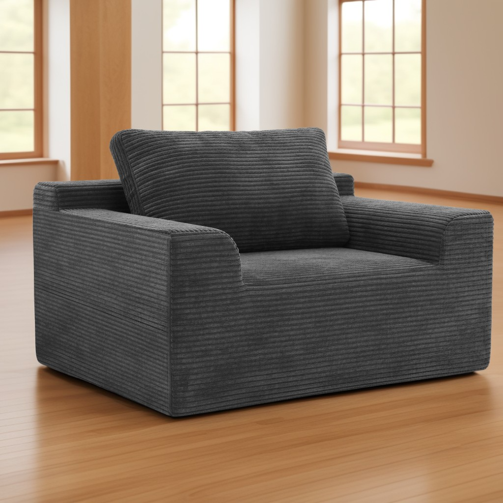 Modern Cloud Couch Sofa, 51.2" Single Deep Seat Boneless Sofa with Corduroy Upholstery, for Living Room and Bedroom, Slate Gray
