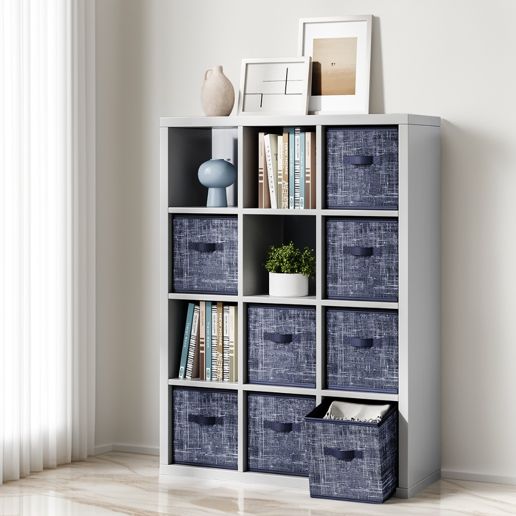 Set of 8 Foldable Storage Cubes, 10.2" Non-Woven Fabric Bins with Handles for Shelves and Closet Organizers, Misty Blue