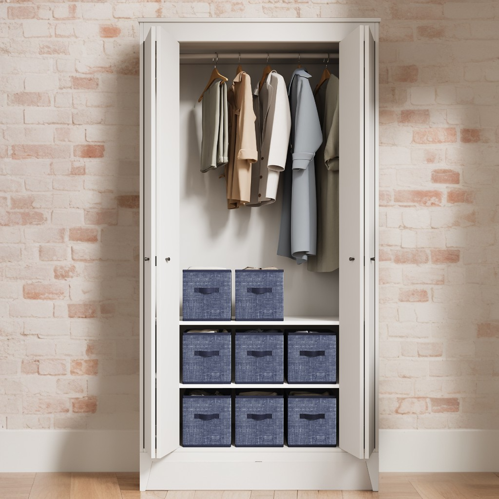 Set of 8 Foldable Storage Cubes, 10.2" Non-Woven Fabric Bins with Handles for Shelves and Closet Organizers, Misty Blue