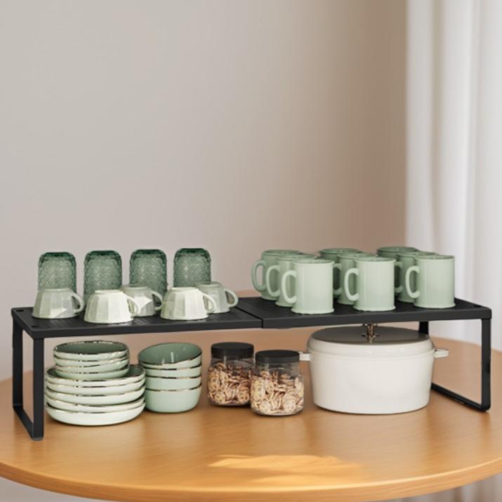 Expandable Spice Rack, Countertop Shelf Organizer, Adjustable 15-23.6 Inch Metal Cupboard Shelf for Kitchen, Matte Black