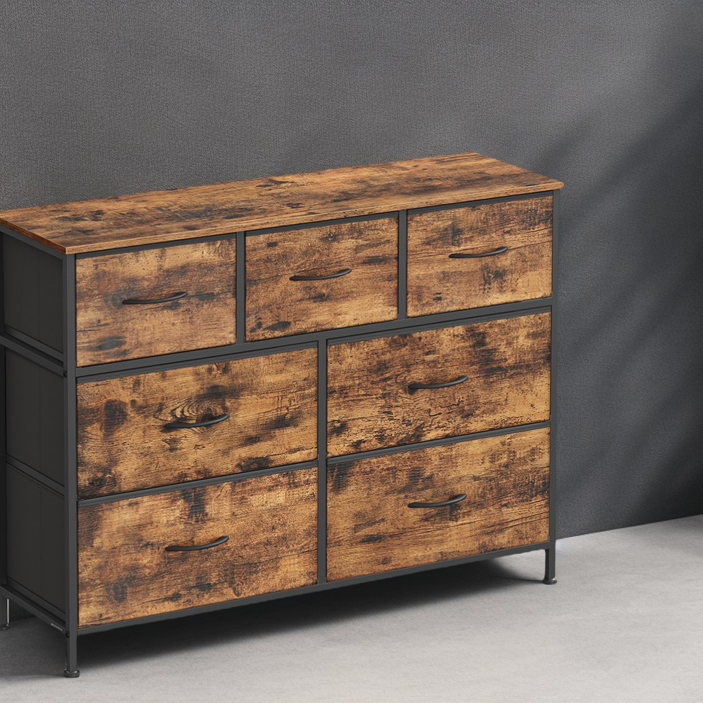 7-Drawer Storage Dresser with Steel Frame, Fabric Drawer Organizer for Bedroom, Closet and TV Stand Use, Rustic Brown and Ink Black