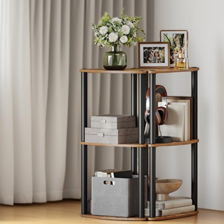3-Tier Corner Shelf with Toolless Assembly, 15 x 10.6 Inch Standing Shelf for Living Room, Bedroom and Kitchen, Rustic Brown