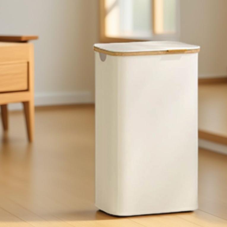26.4 Gallon Laundry Hamper with Lid, Foldable Bamboo Frame Storage Basket for Bedroom and Living Room, Cream White